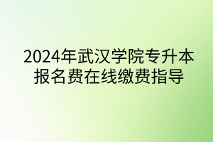 2024年武汉学院专升本报名费在线缴费指导