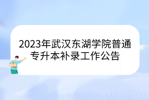 2023年武汉东湖学院普通专升本补录工作公告