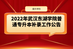 2022年武汉东湖学院普通专升本补录工作公告