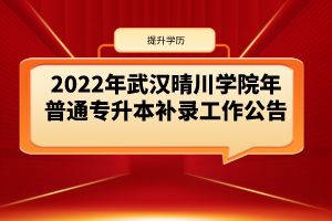2022年武汉晴川学院年普通专升本补录工作公告