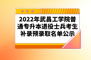 2022年武昌工学院普通专升本退役士兵考生补录预录取名单公示